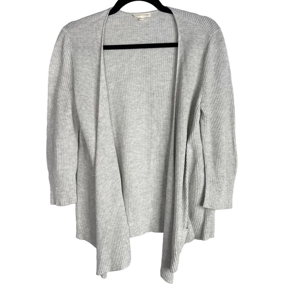 Eileen Fisher XSmall Light Gray Organic Cotton Open Front Drape Cardigan Sweater